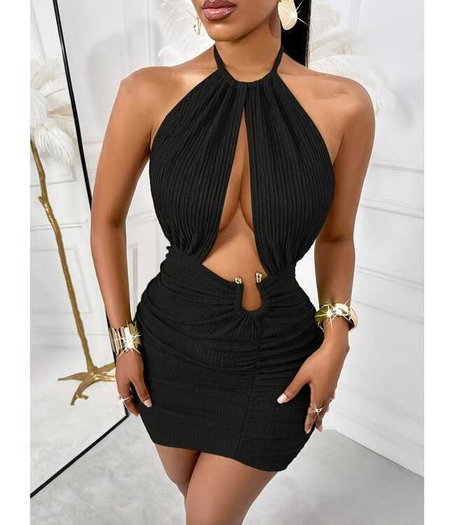 Sexy mini-jurkje met cut out en open rug - zwart