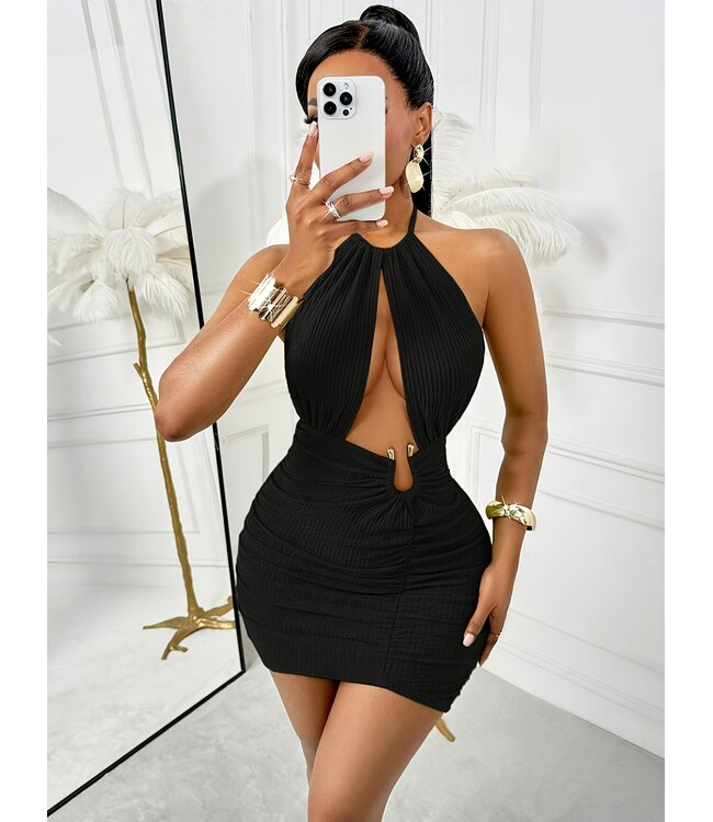 Sexy mini-jurkje met cut out en open rug - zwart