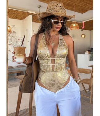 ClassyWear Sexy gouden badpak met cut out