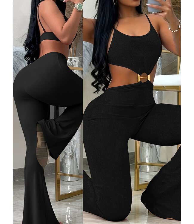 Luxe jumpsuit met cut out en buckle - zwart