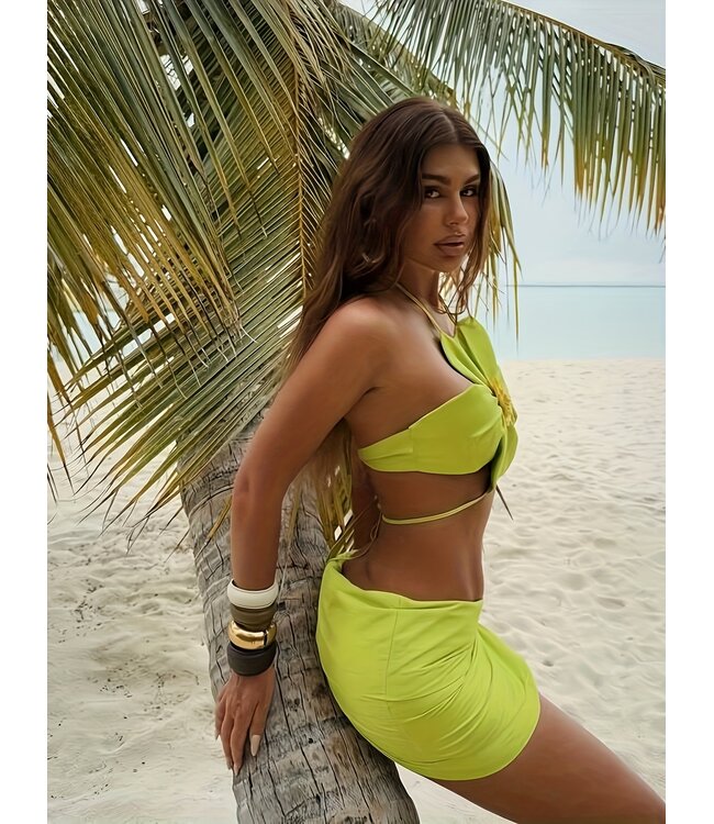 Luxe hawaii bloemen bikini 3-delige set - groen
