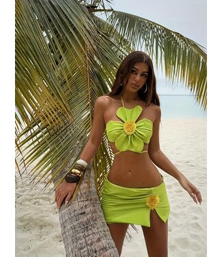ClassyWear Luxe hawaii bloemen bikini 3-delige set - groen
