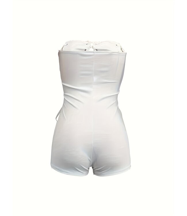 Sexy playsuit met cut out en veters - wit