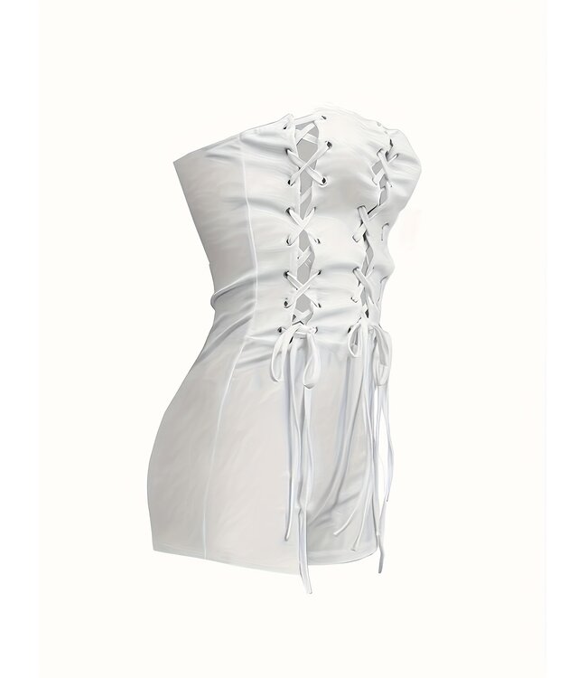 Sexy playsuit met cut out en veters - wit