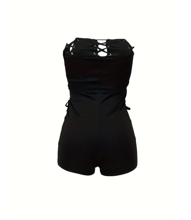 Sexy playsuit met cut out en veters - zwart