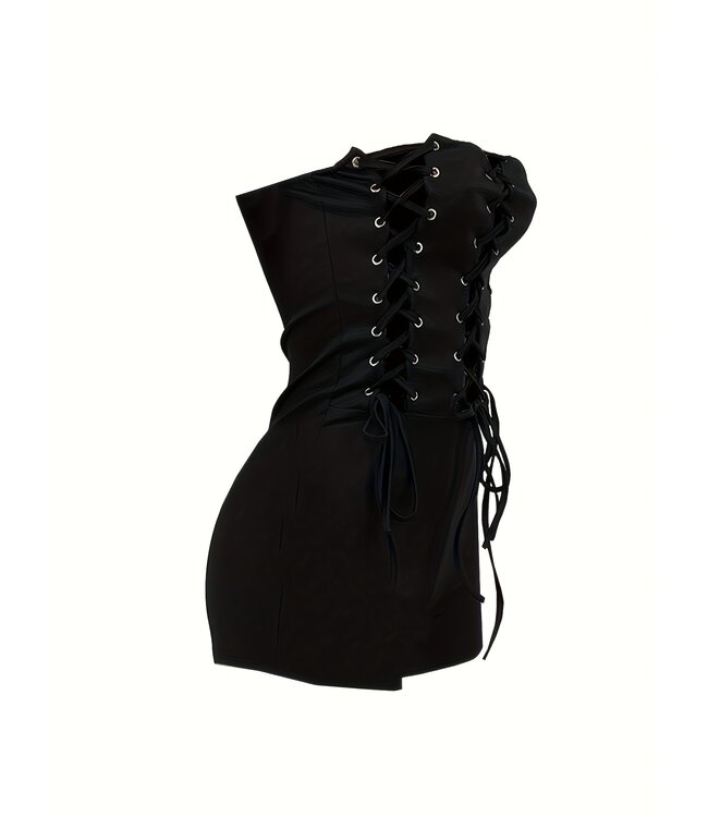 Sexy playsuit met cut out en veters - zwart