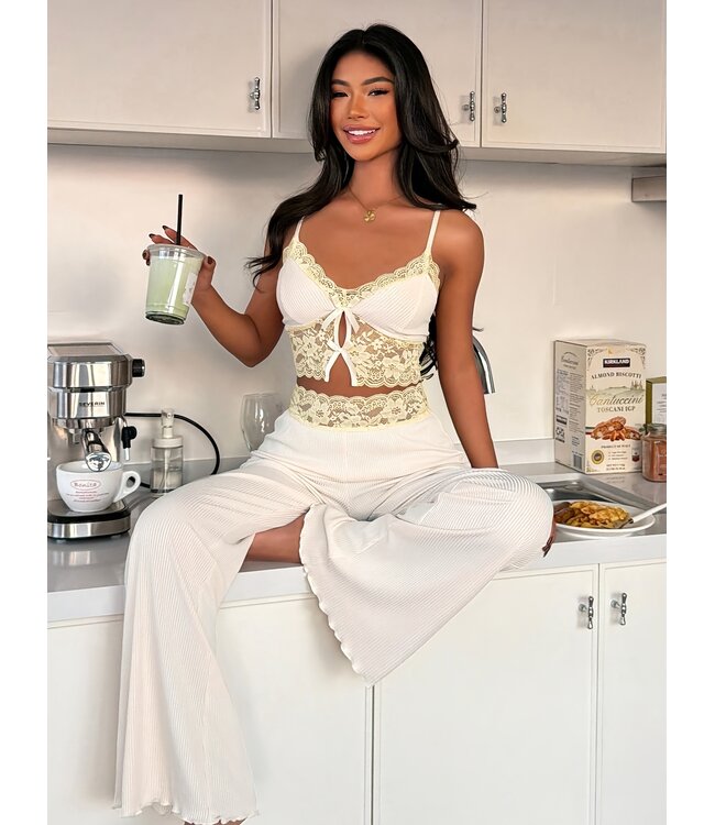 cosy cute pajama set met kant - wit