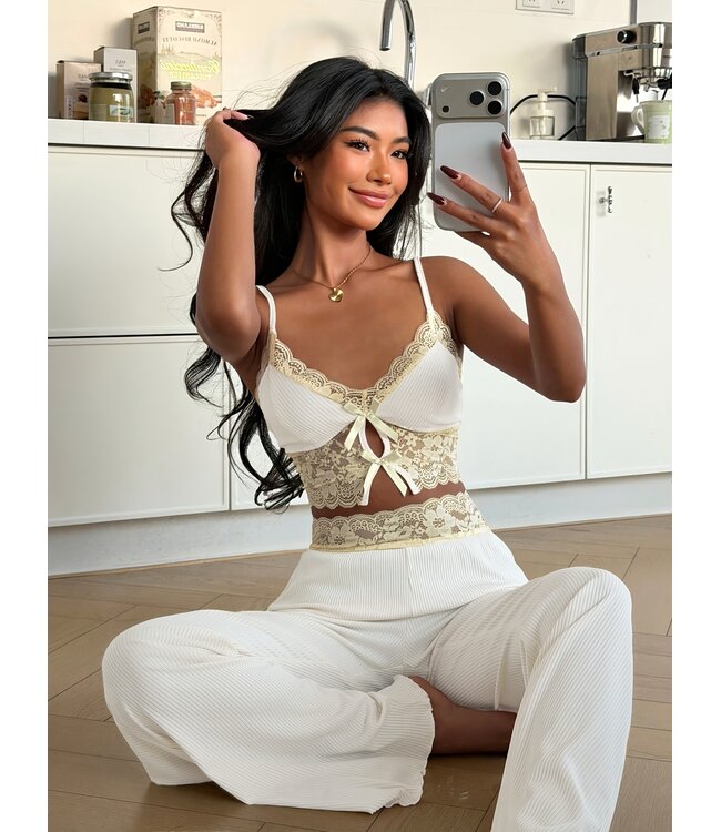 cosy cute pajama set met kant - wit