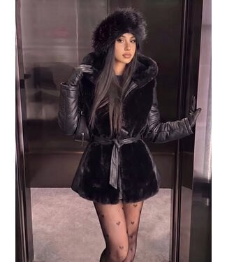 ClassyWear Elegante winter hoodie jas met bont - zwart