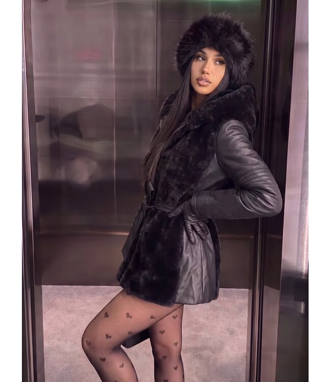 Elegante winter hoodie jas met bont - zwart