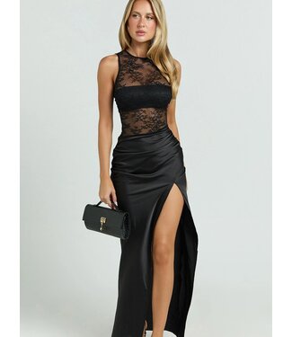 ClassyWear Luxe lang galajurk met kant en slip - zwart