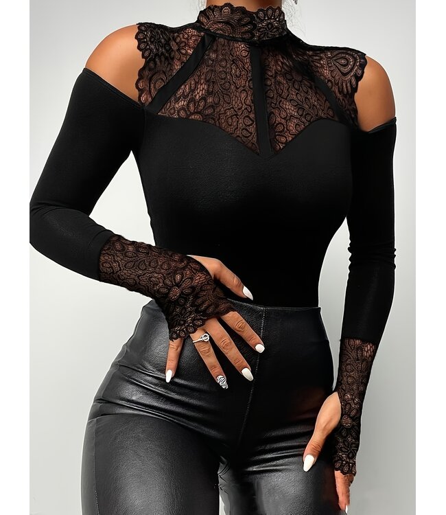 Sexy elegante topje met kant en cut out - zwart