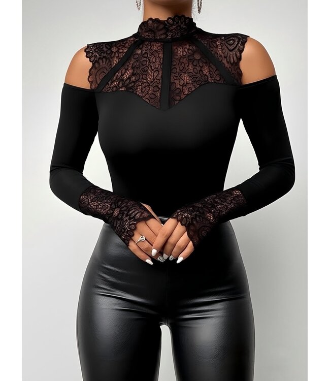Sexy elegante topje met kant en cut out - zwart
