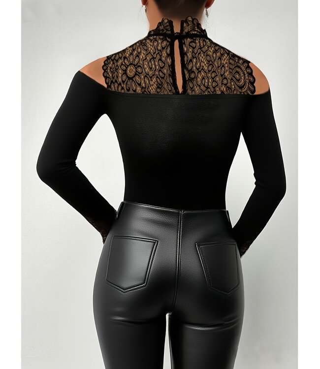 Sexy elegante topje met kant en cut out - zwart