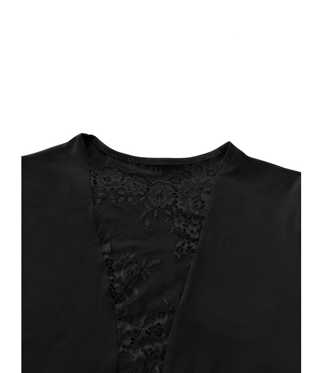 Sexy deep v topje met kant - zwart