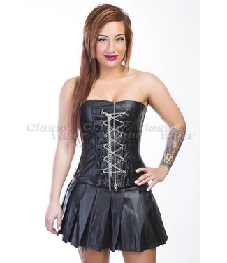 Corsetten Zwart leatherlook corset met ketting