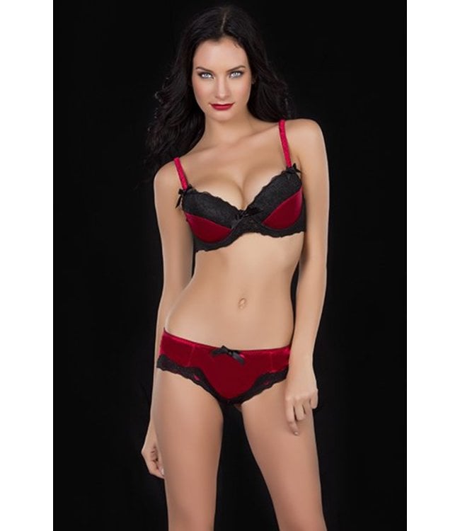 Oh La La Cheri Sexy BH met kant - rood/zwart