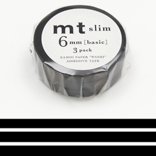 MT washi tape slim set matte zwart / black 6 mm
