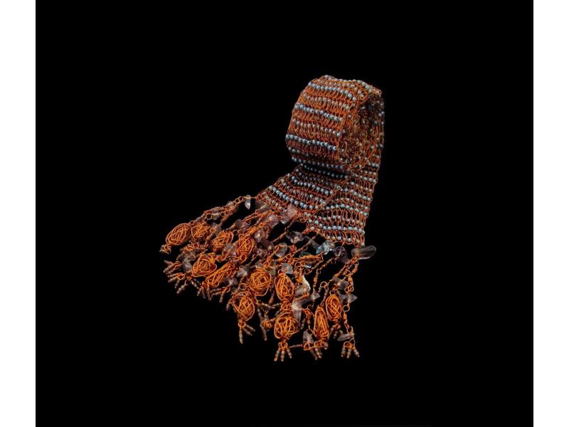 NADIA DAJANI JEWELLERY KNITTED BEAD COPPER SCARF NECKLACE WITH TASSELS