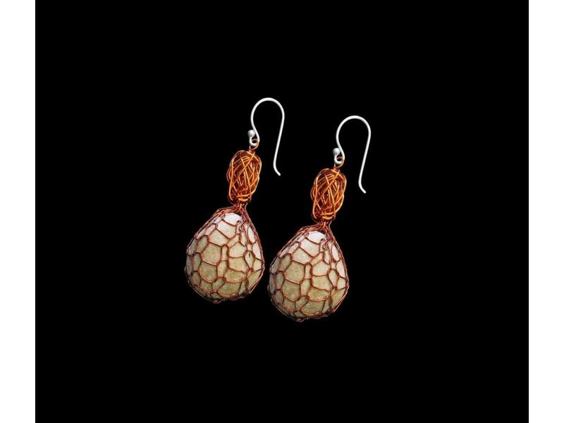COPPER BEAD EARRING WITH WRAPPED DEAD SEA PEBBLE