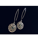 NADIA DAJANI JEWELLERY OVAL HOOK EARRINGS WITH ROUND MASHA'ALLAH AND STONE CABOCHON CENTRE