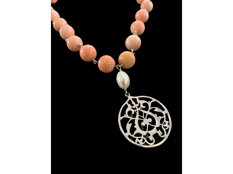 NADIA DAJANI JEWELLERY CORAL NECKLACE WITH ARABESQUE DROP