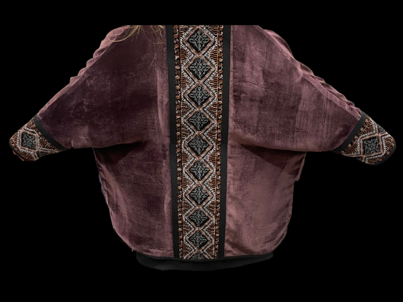 NADIA DAJANI  A R T W E A R VELVET JACKET WITH EMBROIDERED BACK AND CUFFS