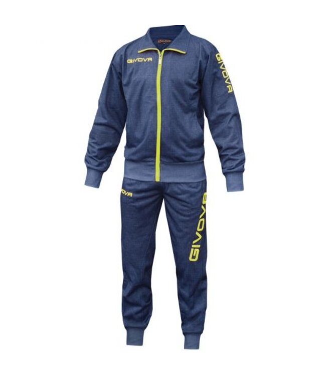 Givova trainingspak jeans blauw fluogeel maat M