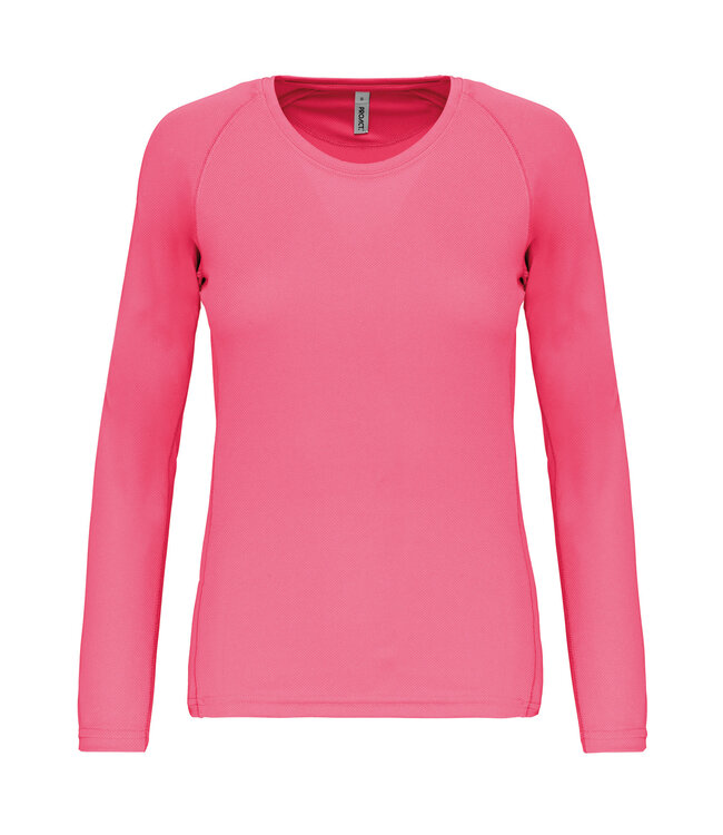 Proact Sportshirt Basic Uni Lange mouw Dames - FLUO ROZE