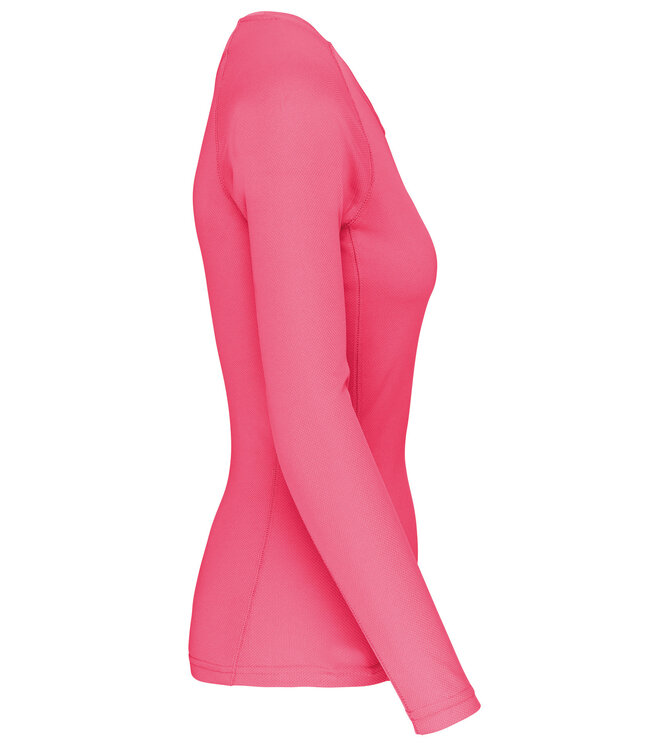 Proact Sportshirt Basic Uni Lange mouw Dames - FLUO ROZE