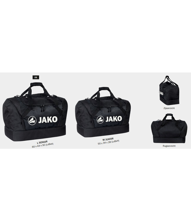 JAKO Sporttas Jako met bodemvak / 2 formaten│ZWART