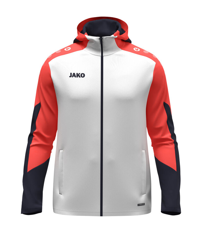 JAKO Jas met Kap Dynamic | Heren-Dames-Kids│Wit - Koraal - Marine