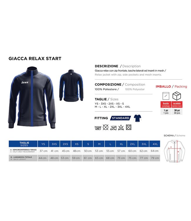 Zeus Trainingsjack Relax Start Kids en Adults | Grijs - Zwart