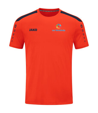 Jako set Power bestaande uit: Shirt Power flame incl. klein logo op de voorzijde en groot op de achterzijde | Short Navy incl. bedrukking | Kousen Flame