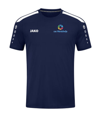 Jako set Power bestaande uit: Shirt Power Marine incl. klein logo op de voorzijde en groot op de achterzijde | Short Marine incl. bedrukking | Kousen Flame