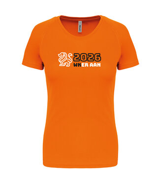 Oranje dames shirt met tekst " WK eraan"