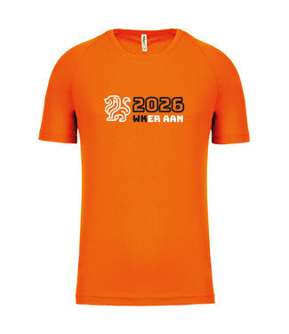 Fanshirt Oranje met tekst "WK eraan" | Sportshirt Uni versie in kleur Fluo-Oranje