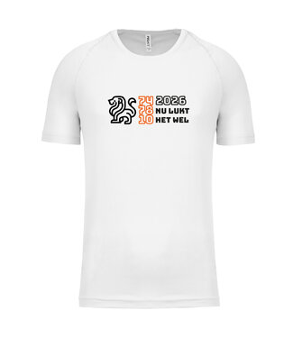 Fanshirt Oranje met tekst "2026 nu lukt het wel" | Sportshirt Uni versie in kleur Wit
