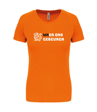 Oranje dames shirt met tekst " WK er ons gebeuren"