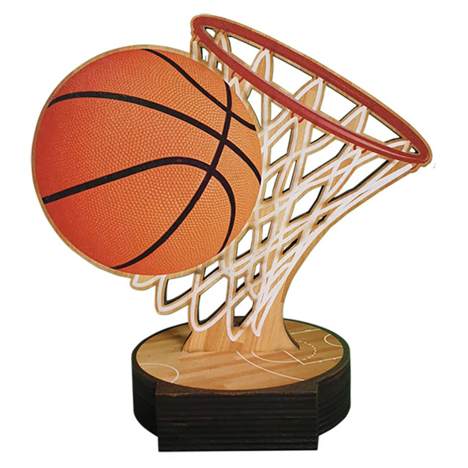 FW 0001 Grote  Eco trofee van hout  Basketbal -  19,5 -25.5 cm