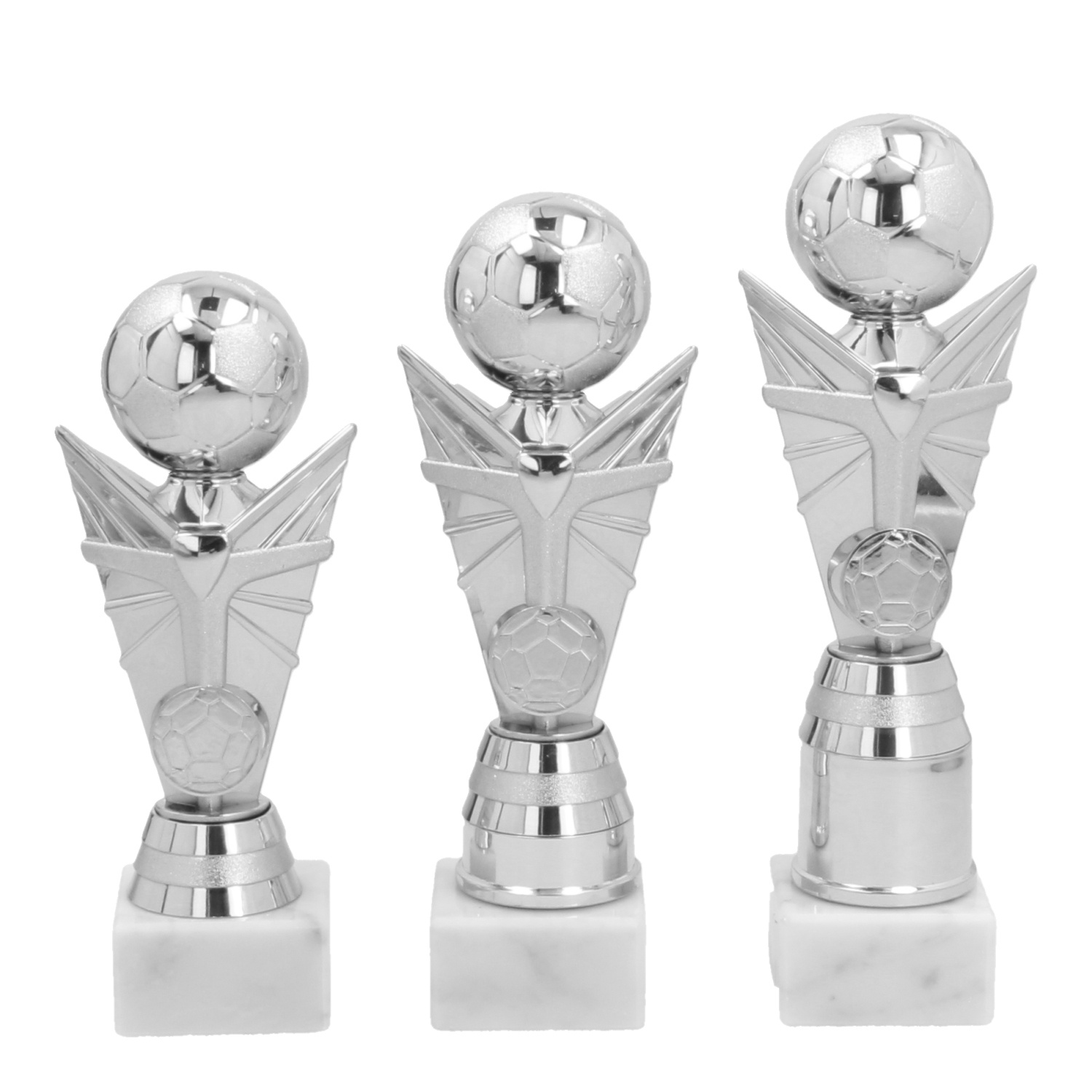 AS 3228 voetbal trofee zilver in 3 maten 19-23 cm