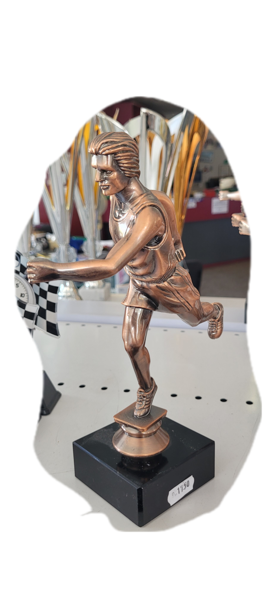 Hardloper (man) bronskleur op marmeren voet 25 cm