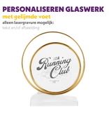LUCY LUXE GLAS AWARD MET GOUD-ZILVER-BRONS  RAND 19 CM MET LUXE DOOS