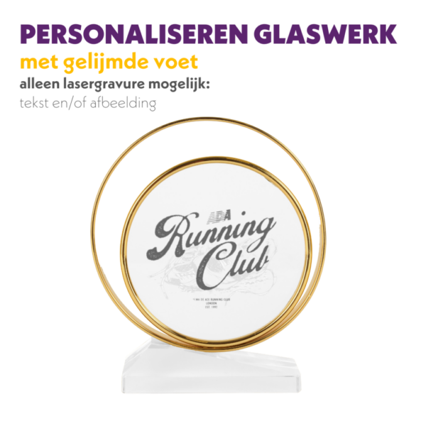 LUCY LUXE GLAS AWARD MET GOUD-ZILVER-BRONS  RAND 19 CM MET LUXE DOOS