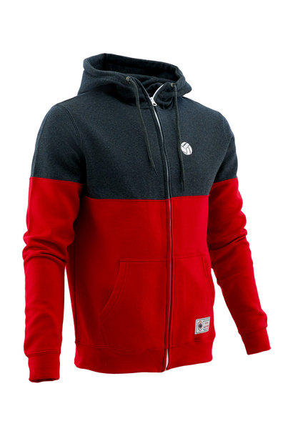 Hoodie met rits grijs-rood, balletje en R. Antwerp FC logo