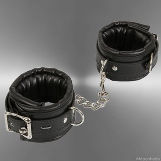 Tough black leather handcuffs