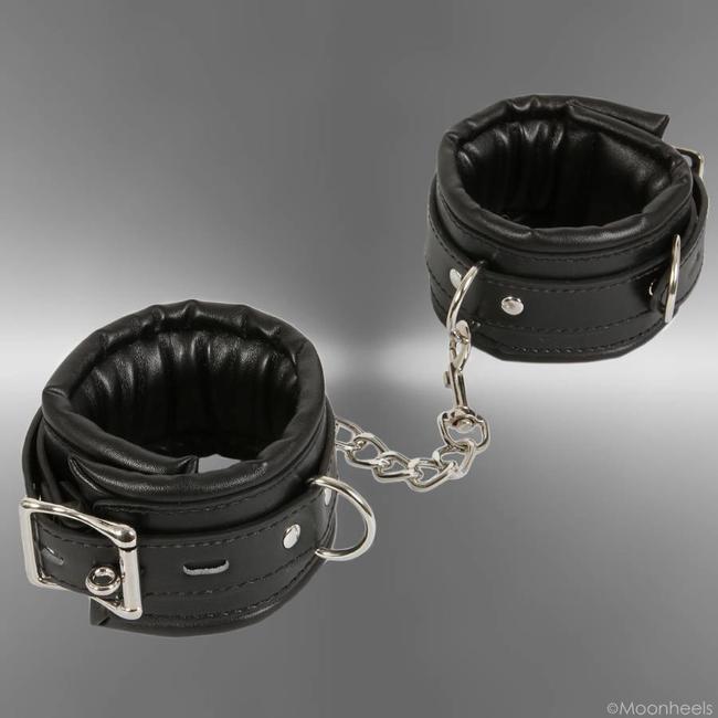 Tough black art leather handcuffs