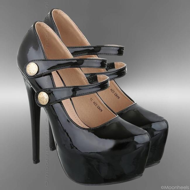 High heels black patent with instep straps