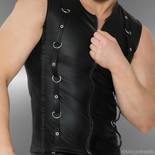 Exclusief Leren Shirt met hoogglans chroom D-ringen