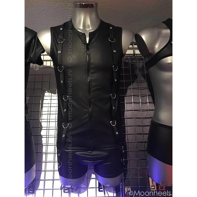 Exclusief Leren Shirt met hoogglans chroom D-ringen